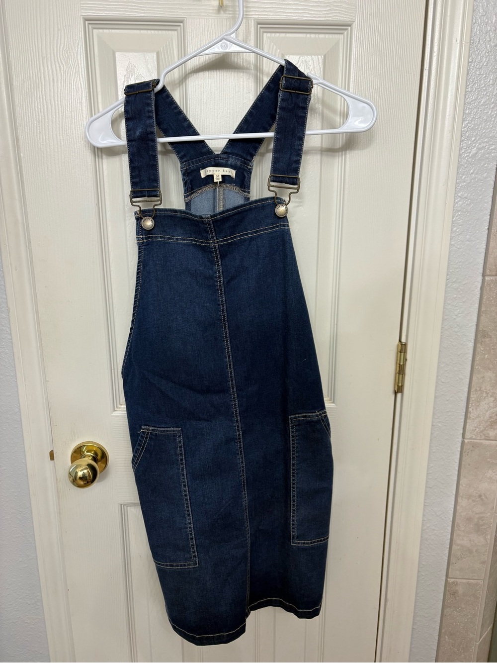 Copper Key Dark Blue Denim Overall Skirt